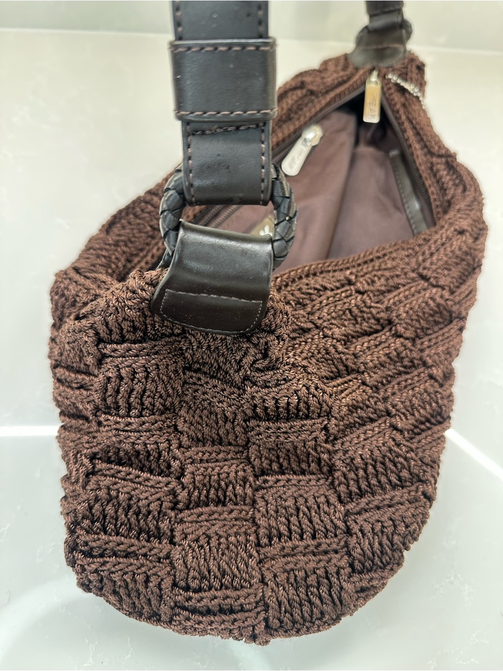 The Sak Vintage Brown Crochet Basketweave Hobo Shoulder Bag 6220 Good Condition - Picture 5 of 16